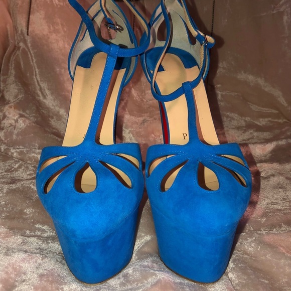 Christian Louboutin BLUE Amyada Platform Pumps Sandals - Picture 5 of 9